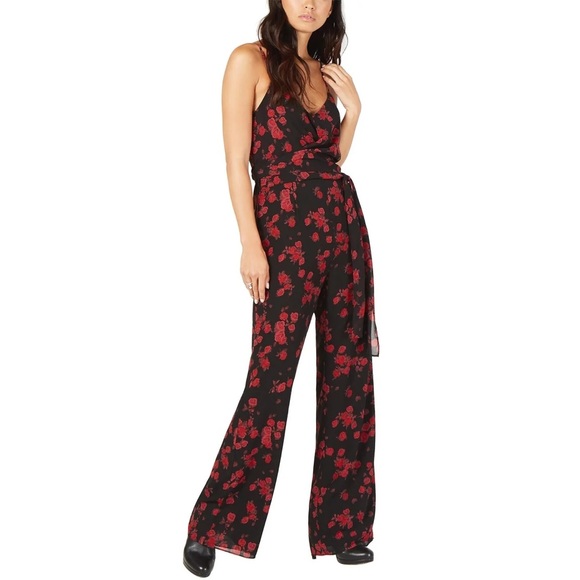 MICHAEL Michael Kors Pants - Michael Kors Black & Red Floral Wide Leg Jumpsuit